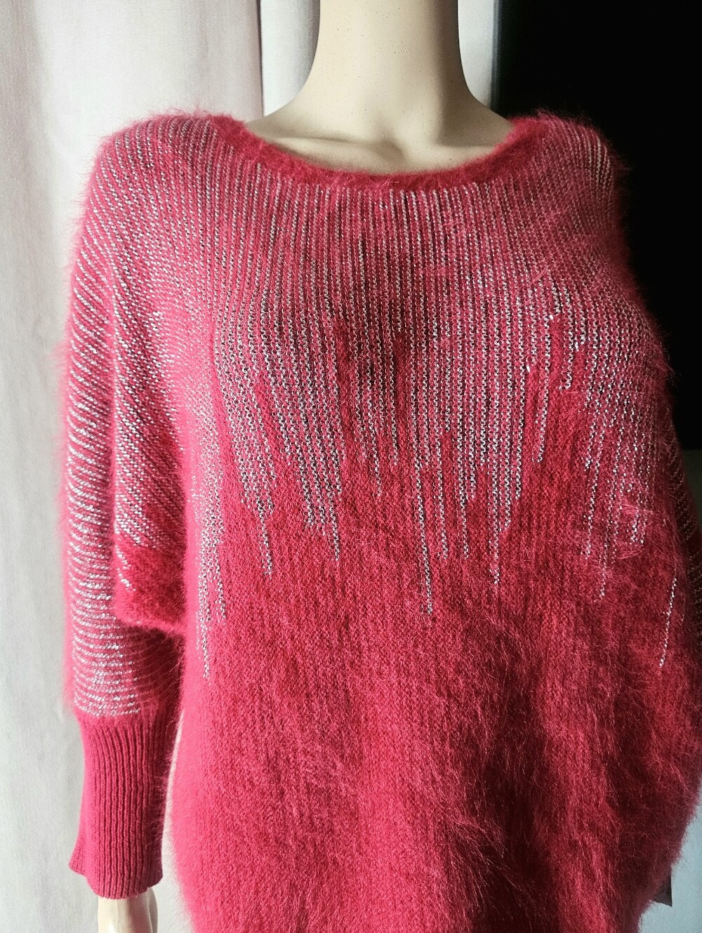 Women's Fuzzy Red Boatneck Sweater